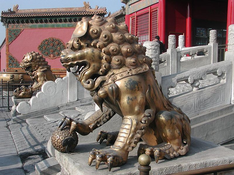 This is a bronze lion guard